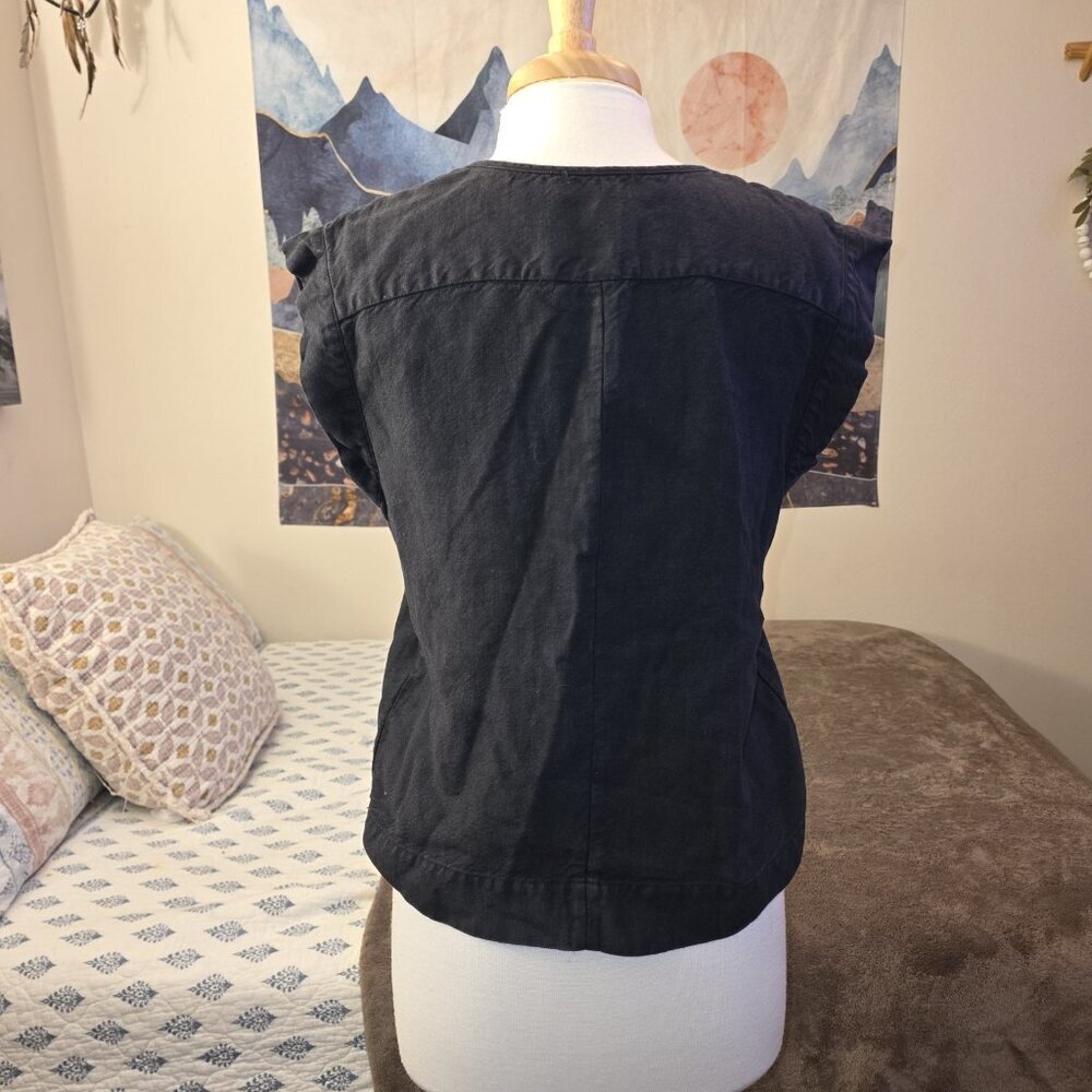 AG Adriano Goldschmied Trista Black Linen Chambray Notch V-Neck Blouse Small - Picture 9 of 14